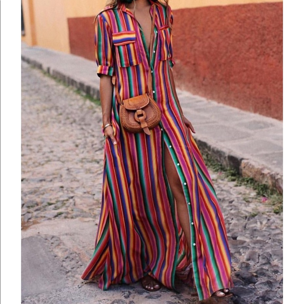 BOHEMIA STRIPED SHIRT MAXI DRESS